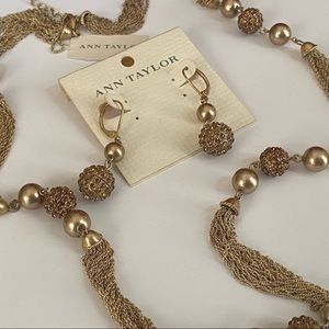 Vintage NWT Ann Taylor Multi Strand Rhinestone Accents Necklace Earring Set
